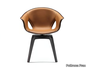 GINGER - Swivel trestle-based tanned leather chair with armrests _ Poltrona Frau