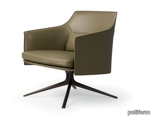 STANFORD - Swivel tanned leather armchair with armrests _ Poliform