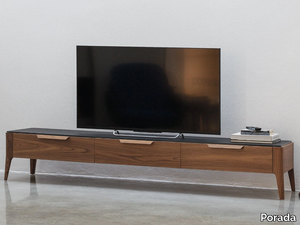 ATLANTE - Low wooden TV cabinet with flap doors _ Porada