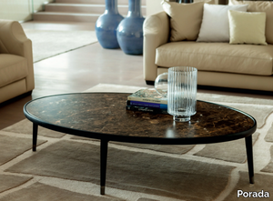 BIGNÈ - Oval solid wood coffee table and marble top. _ Porada