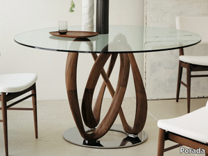 INFINITY - Round solid wood table and crystal top _ Porada