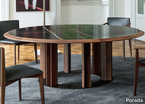 THAYL - Round table in walnut with marble insert _ Porada