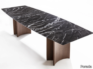 ALAN - Rectangular marble table and canaletta walnut base _ Porada