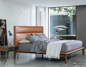 NYAN - Tanned leather double bed with upholstered headboard _ Porada