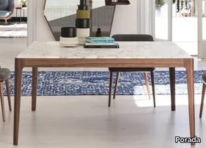ZIGGY - Square walnut table and marble top _ Porada