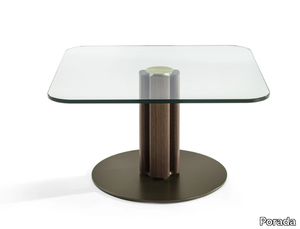 QUADRIFOGLIO - Square crystal coffee table and base in canaletta walnut _ Porada