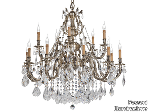 ASHFORD 090/10+5-ASF/P - Polished antique brass chandelier with SchoelerCrystals _ Possoni Illuminazione