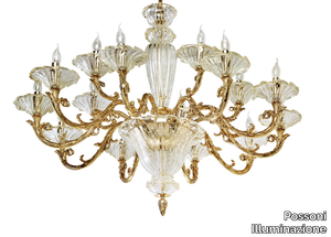 CHARLOTTE 4795/10+5 - Shaded gold plated chandelier with glass _ Possoni Illuminazione