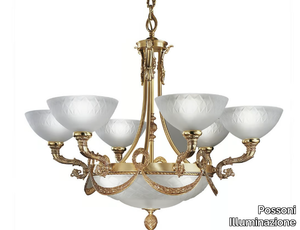 CLOE 1741/6+3 - French Gold chandelier with glasses _ Possoni Illuminazione