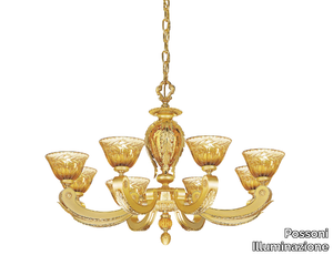 EDEN 265/8 - Sanded gold plated chandelier with amber crystal _ Possoni Illuminazione