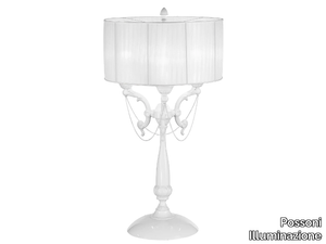 GINEVRA 859/L3 - White lacquered table lamp with shade _ Possoni Illuminazione