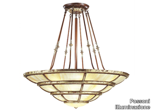 GIOTTO 1898/22 - Rust gold leaf finish chandelier with onyx glass _ Possoni Illuminazione