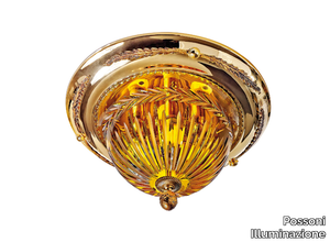 AMBER 430/PLG - Shaded gold plated ceiling light with amber crystal _ Possoni Illuminazione