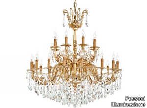 NUR 230/16+8-SH/G - Sanded gold plated chandelier with Schoeler crystals _ Possoni Illuminazione