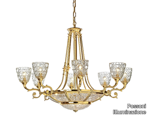 RAFFAELLO 1999/6+8-C - Gold plated chandelier with crystal _ Possoni Illuminazione