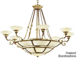 RAFFAELLO 1999/14+8 - Rust gold leaf chandelier with onyx glass _ Possoni Illuminazione