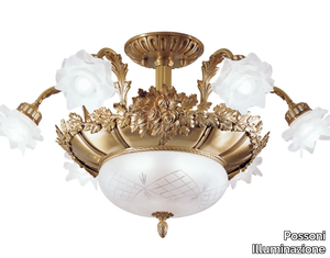 ROSE 700/6+2SF - Antique brass chandelier with glass _ Possoni Illuminazione