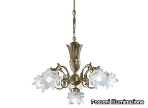 MICHELA 15/5+1 - Satin brass chandelier with glass _ Possoni Illuminazione