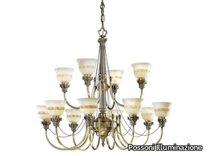 MILA 27089/8+4 - Antique Brass finish chandelier with alabaster _ Possoni Illuminazione