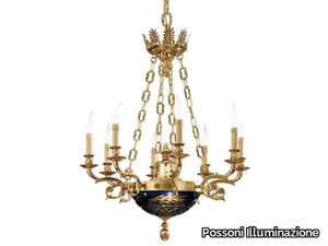 NOEMI 236/8+2 - Shaded gold plated chandelier with blue crystal _ Possoni Illuminazione