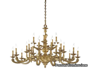 ALBERTO 268/20+5 - Satin french gold/mahogany chandelier _ Possoni Illuminazione