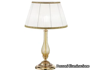 AMANDA 227/LG - French gold table lamp with amber crackle glass and shade _ Possoni Illuminazione