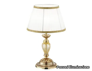 AMANDA 227/LP - French gold table lamp with amber crackle glass and shade _ Possoni Illuminazione