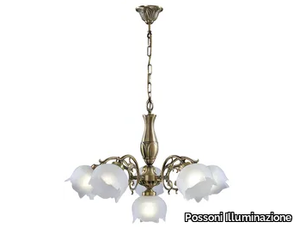 BIANCA 25/5+1 - Satin brass pendant lamp with glass _ Possoni Illuminazione