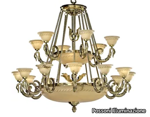 CIGNO 2735/12+6+6+3 - Antique Brass chandelier with alabaster _ Possoni Illuminazione