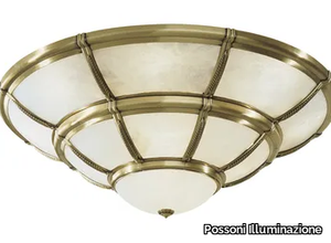 GIOTTO 1898/14-PL - Antique Brass ceiling light with opal glass _ Possoni Illuminazione