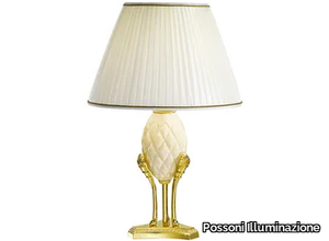 KELLY 7005/L - Gold plated table lamp with alabaster and pleated silk shade _ Possoni Illuminazione