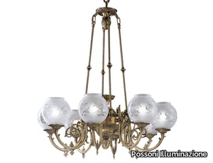 LARRY 1166/8 - Antique Brass chandelier with glasses _ Possoni Illuminazione