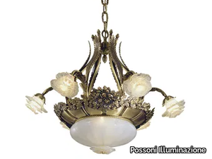 ROSE 701/6+2 - Antique Brass chandelier with glass _ Possoni Illuminazione