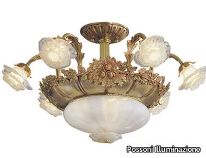 ROSE 701/6+2SF - Antique Brass semi flush with glass _ Possoni Illuminazione