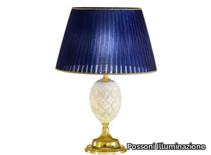 SANDY 7004/L - Satin gold plated table lamp with alabaster and shade _ Possoni Illuminazione