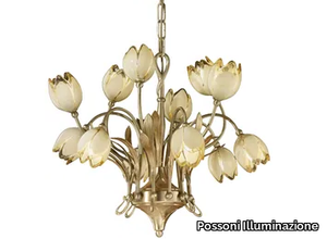 TULIPANI 319/6+6 - Satin french gold/gold leaf chandelier with glass _ Possoni Illuminazione