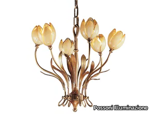 TULIPANI 319/6 - Satin french gold/gold leaf chandelier with glass _ Possoni Illuminazione