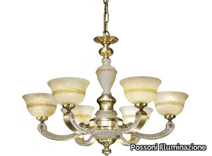 VERA 2268/6 - Antique Brass finish chandelier with alabaster _ Possoni Illuminazione