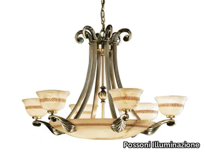 VIVIENNE 2500/6+6 - Antique Brass chandelier with alabaster _ Possoni Illuminazione