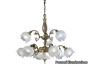 BIANCA 25/6+3+2 - Satin brass chandelier with glass _ Possoni Illuminazione