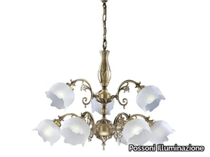 BIANCA 25/6+3 - Satin brass chandelier with glass _ Possoni Illuminazione