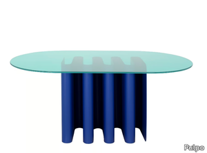 TAVOLO2 - Oval glass and aluminium dining table _ Pulpo