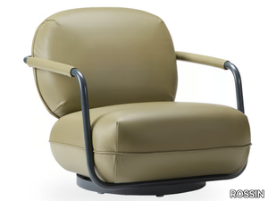 PILÙ - Swivel leather easy chair with armrests _ ROSSIN