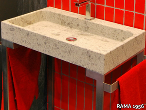 ZETA - Countertop rectangular natural stone washbasin _ RAMA 1956