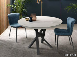 Shangai - Fixed and extending round table with ceramic or wooden top _ RIFLESSI