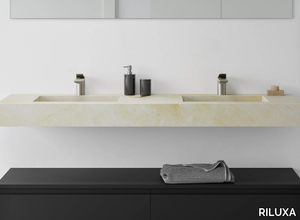 CREMA MARFIL - Wall-mounted double washbasin with integrated countertop _ RILUXA