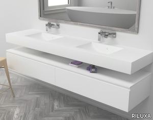 REFRESH - Wall-mounted double rectangular Corian® washbasin _ RILUXA