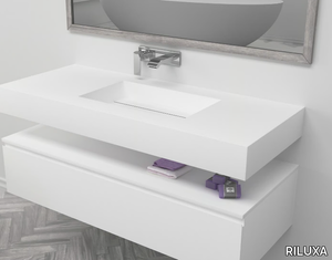 TEXAS - Wall-mounted single rectangular Corian® washbasin _ RILUXA