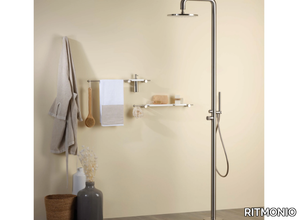 DIAMETRO35 INOX CONCRETE - Floor standing stainless steel shower panel with hand shower _ RITMONIO