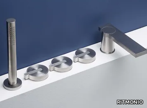 DOT316 - 5 hole Recessed stainless steel bathtub set with diverter _ RITMONIO